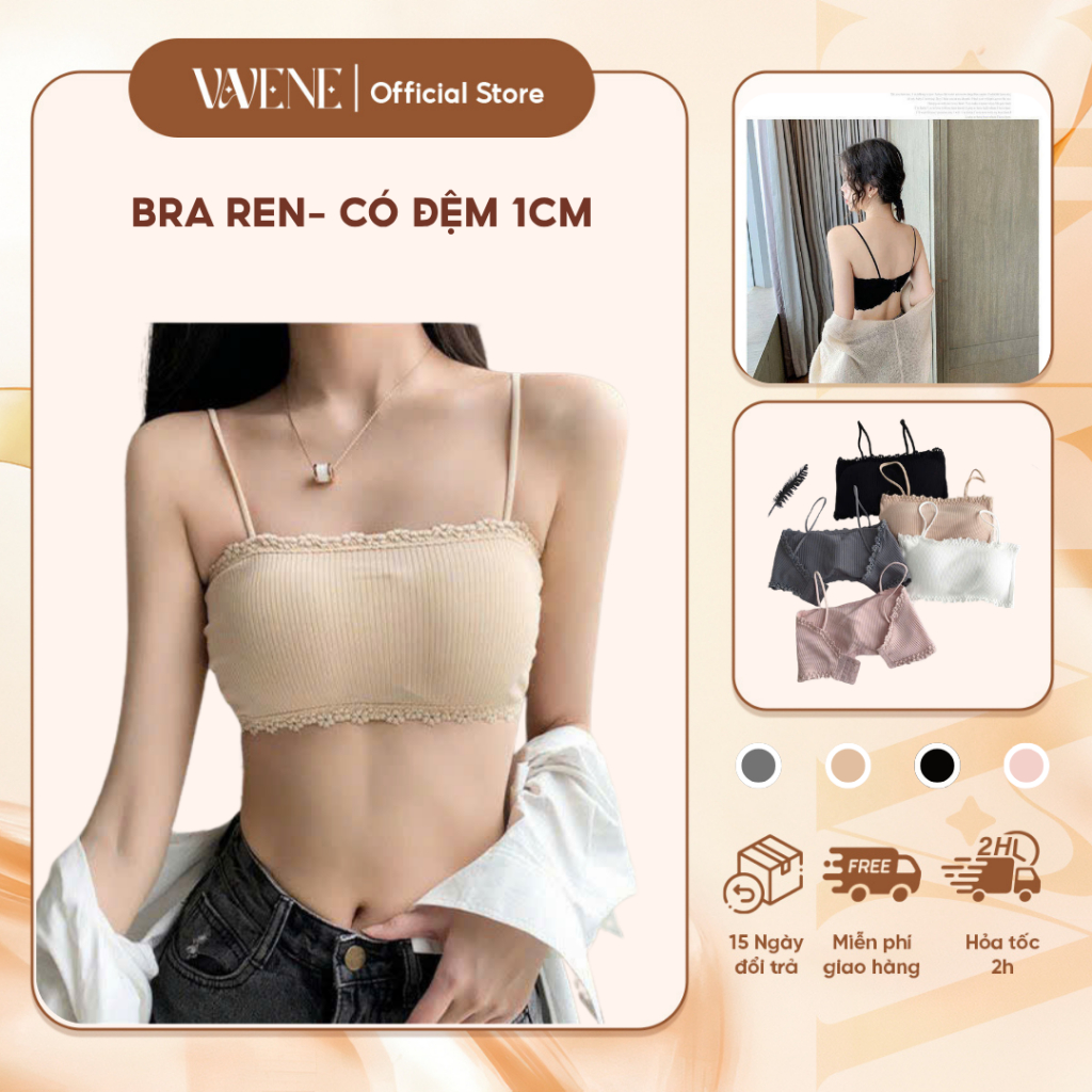 Áo lót Vanvene, Áo lót Al200, bra cotton gân tăm viền ren cài sau kèm đệm mút