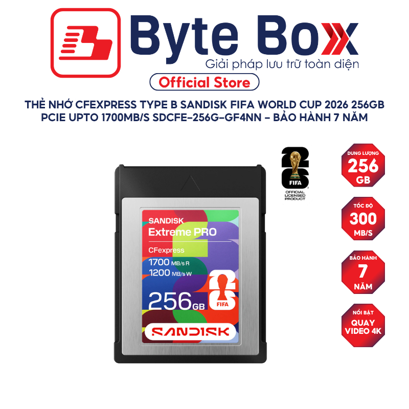 Thẻ nhớ CFexpress Type B SanDisk FIFA World Cup 2026 256GB PCIe upto 1700MB/s SDCFE-256G-GF4NN - Bảo