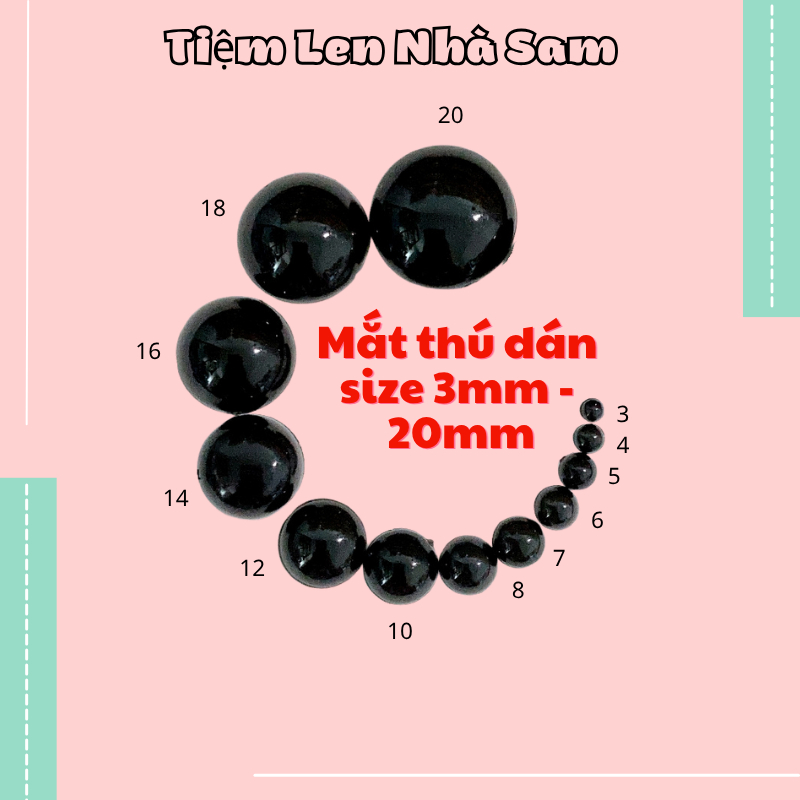 Mắt thú dán nhiều size từ 3mm - 20mm (Gói 10/20/50/100 cái)