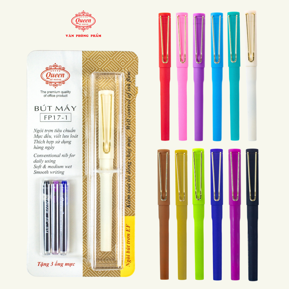 Bút Máy Queen FP17-1 Ngòi Trơn 0.38mm – Nét Nhỏ Đều, Viết Mượt, Rèn Chữ Đẹp