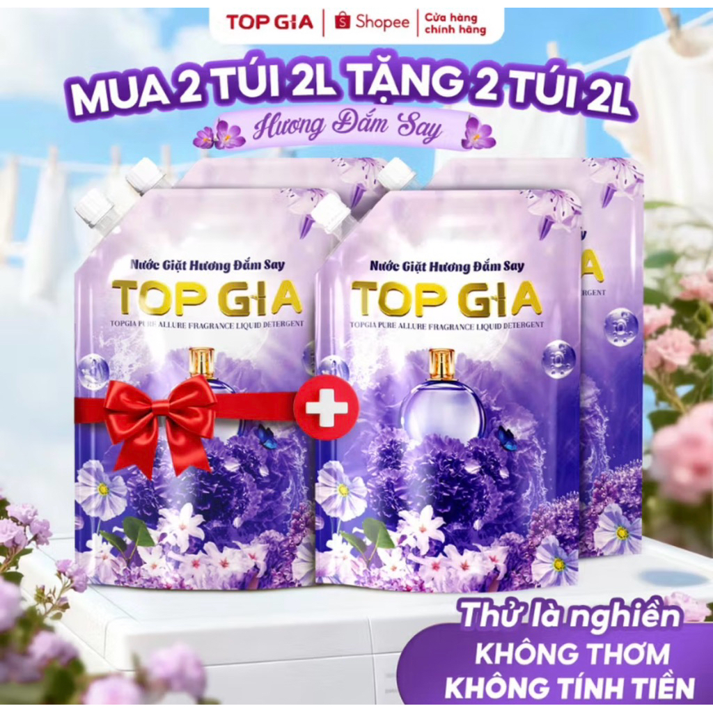 [ ComBo 4 Túi Tổng 8 Lit ] Nước Giặt Topgia Túi 2Lit Hương Hoa Lavender Đậm Đặc Lưu Hương Lưu Lâu