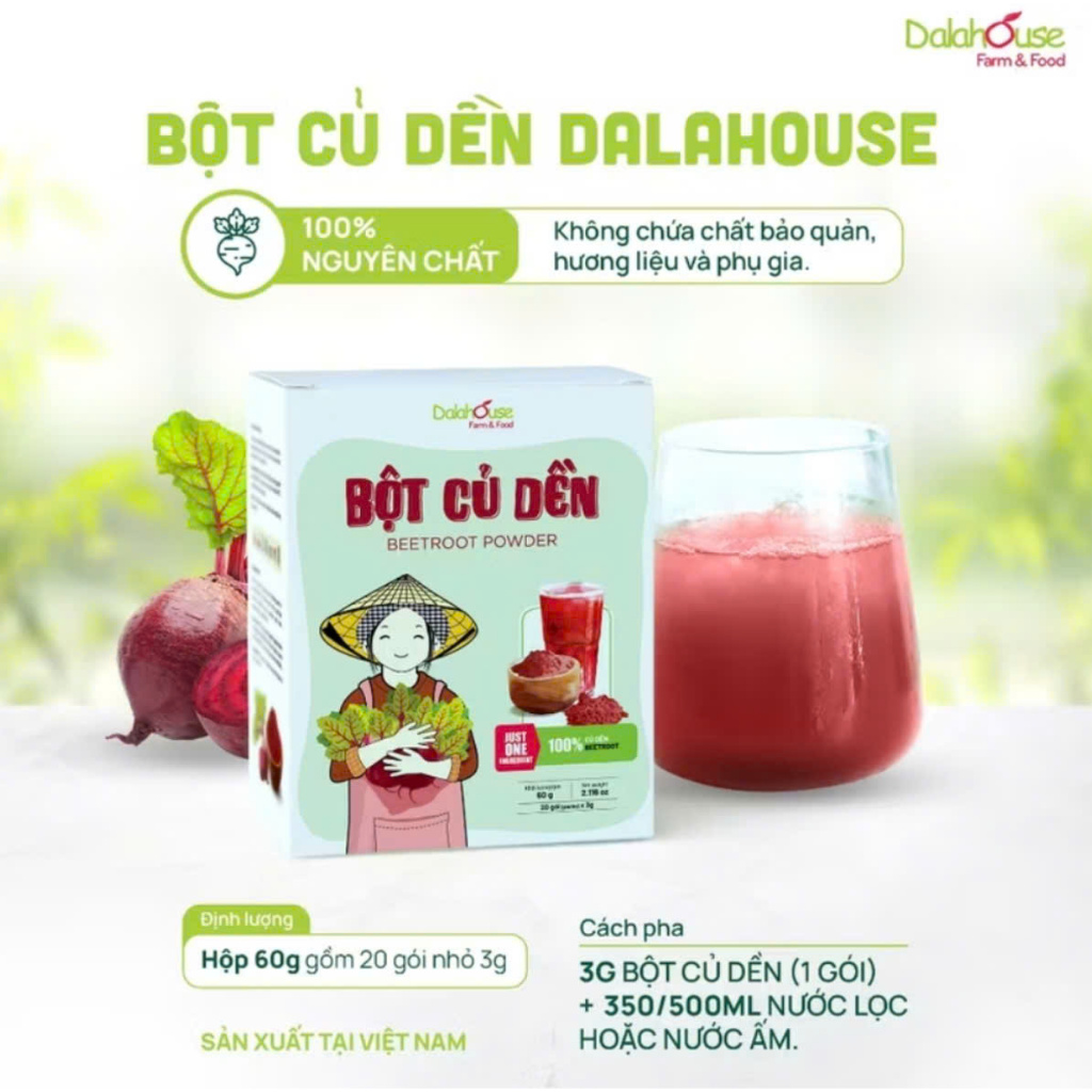 Bột Củ Dền Dalahouse Hữu Cơ Nguyên Chất Sấy Lạnh Dalahouse - Hộp 20 gói tiện lợi (60gr)