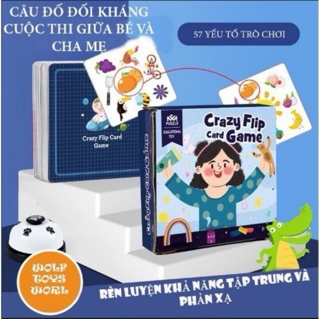 Bộ Đồ Chơi Tìm Điểm Giống Nhau Board Game Spot It Tặng Kèm Chuông Nhanh Tay Nhanh Mắt Crazy Flip Car