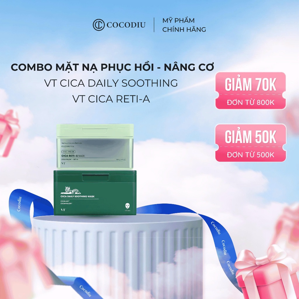 COMBO PHỤC HỒI &  NÂNG CƠ  (VT Cica Reti-A Mask + VT Cica Daily Soothing Mask)