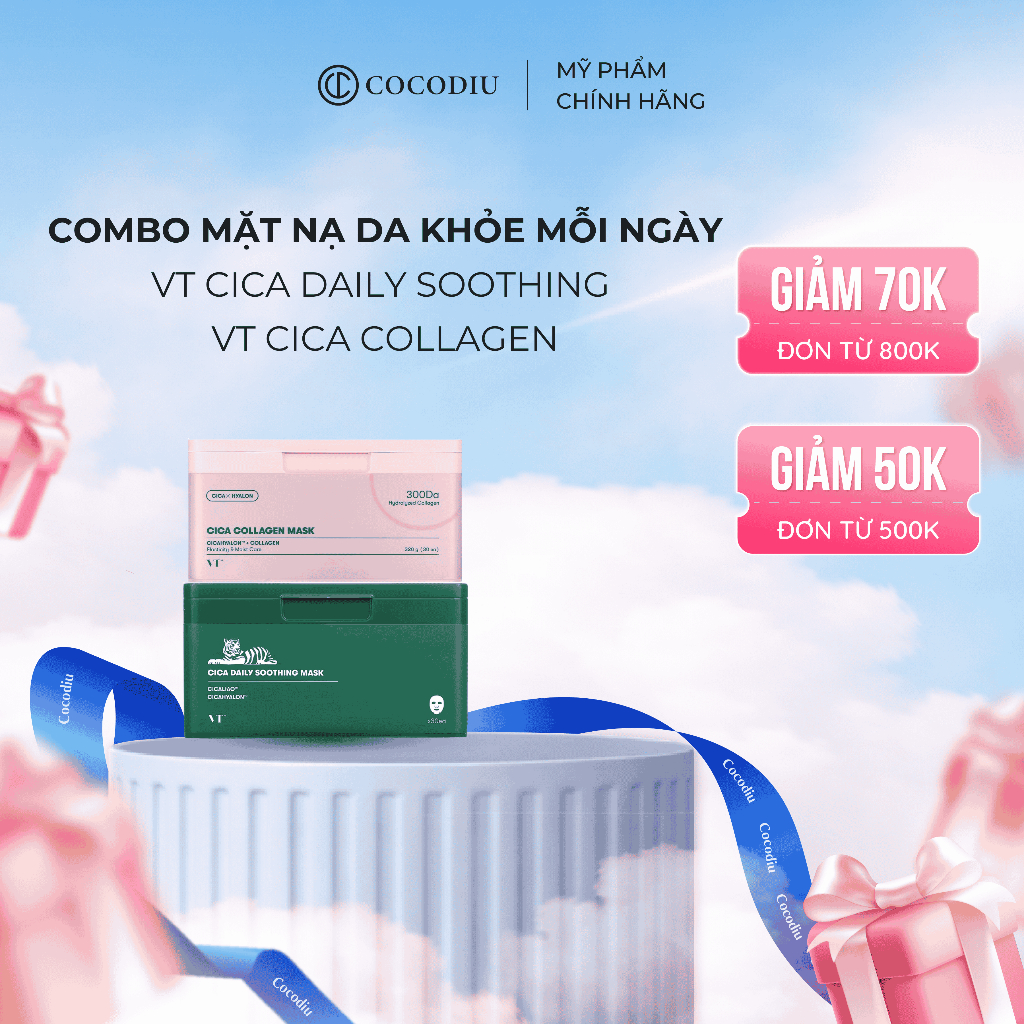 COMBO PHỤC HỒI & NÂNG CƠ (VT Cica Collagen Mask + VT Cica Daily Soothing Mask)
