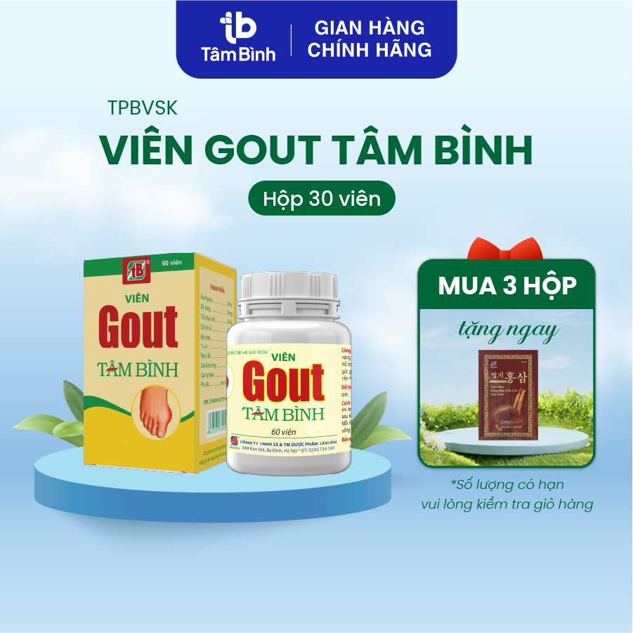 Viên Gout Tâm Bình hộp 60 viên - Hỗ trợ giảm triệu chứng đau do gút, lợi tiểu, tăng đào thải acid uric.