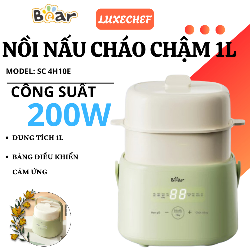 Nồi Nấu Chậm Bear SC 4H10E 1L Giữ Nhiệt Ổn Định Dễ Dùng Cho Gia Đình, 7 Chế Độ Nấu Đa Năng - Luxeche