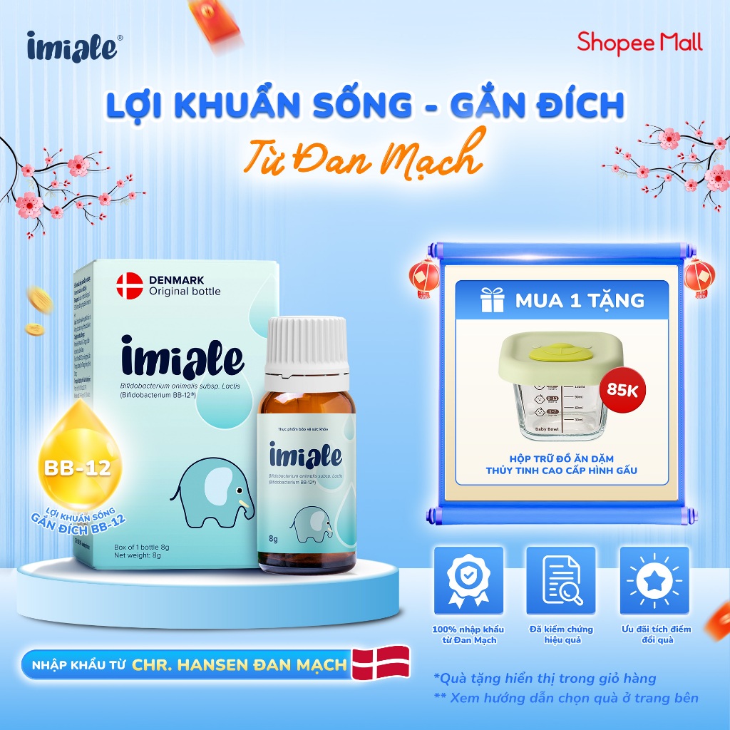 Men Vi Sinh IMIALE - Lợi Khuẩn Sống Bifidobacterium BB-12 Từ Đan Mạch, Hỗ Trợ Cải Thiện Tiêu Hóa & T
