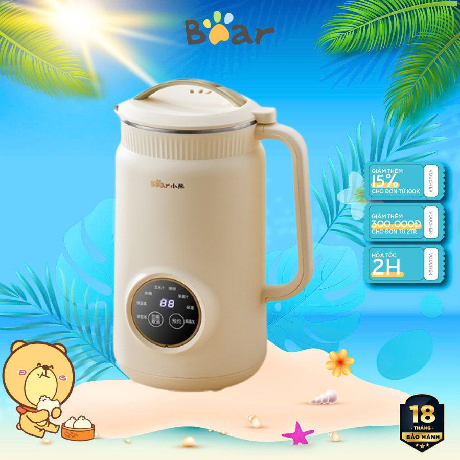 Máy làm sữa hạt đa năng 1L Bear DJJ-D06W5 , 800W, 10 Lưỡi inox, Hẹn giờ,8 Chế độ nấu, BH 18 Tháng