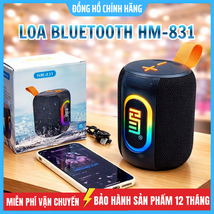Loa Bluetooth HM-831 / HM-805 Không Dây, Bass Mạnh, Đèn LED Đổi Màu, Chống Nước IPX4, Hỗ Trợ TWS Ghé