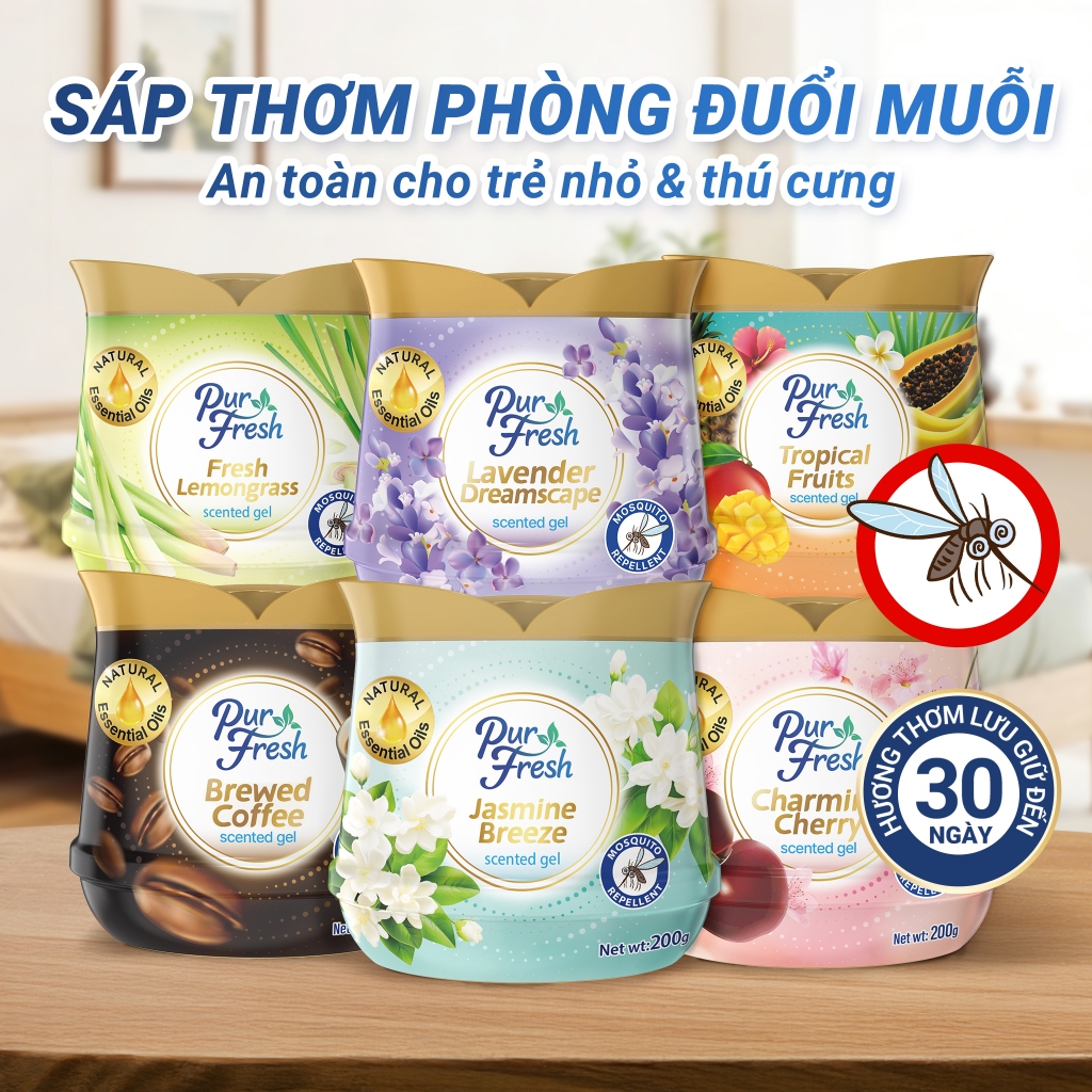 Sáp Thơm Phòng PurFresh 200g | Khử mùi, Đuổi muỗi, dùng cho phòng ngủ, nhà vệ sinh, ô tô, tủ quần áo