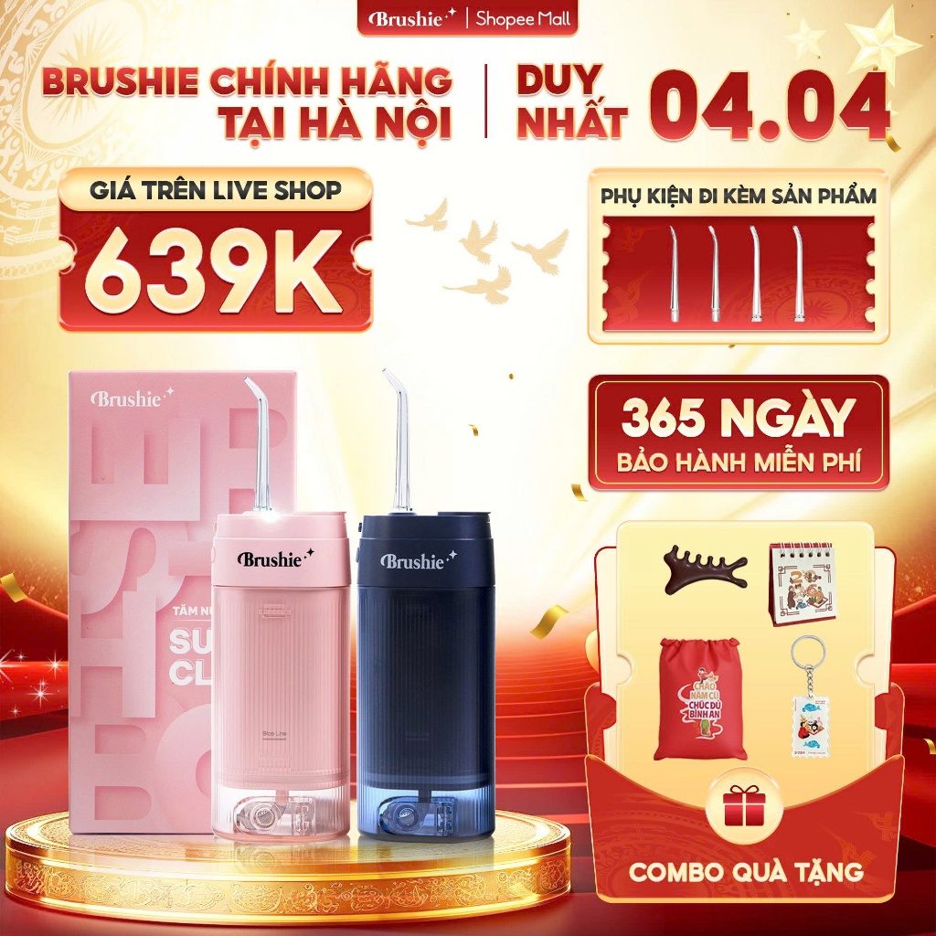 [GIÁ 615K TẠI LIVE ACCESSTRADEVN02] Tăm Nước Brushie Super Clean Bản Cải Tiến 17 Chế Độ Làm Sạch Sâu