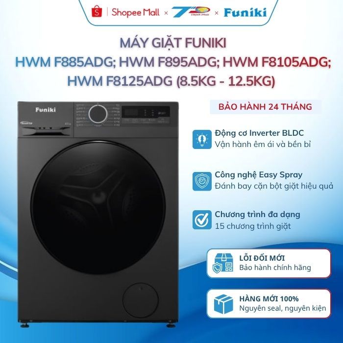 Máy giặt Funiki HWM F885ADG; HWM F895ADG; HWM F8105ADG; HWM F8125ADG (8.5kg-12.5kg)|GH trong ngày HN
