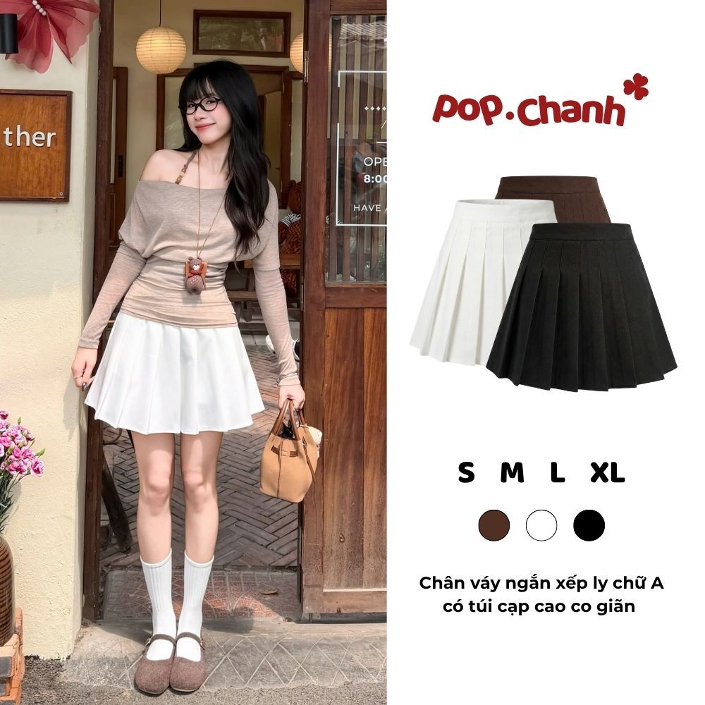 Chân váy ngắn Pop Chanh xếp ly dáng chữ A chất vải umi Hàn co dãn tôn dáng che khuyết điểm CV73