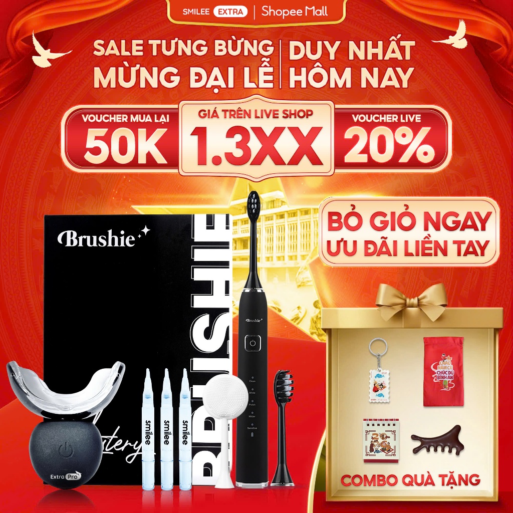 Combo Bộ Kit Trắng Răng Smilee Extra và Bàn Chải Điện Brushie Ultra Plus Cải Tiến chăm sóc răng miện