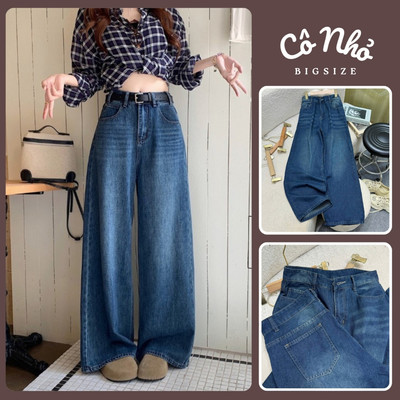 Quần Jean Bigsize Nữ Ống Rộng Cạp Cao Suông Dài Vải Denim Wash Tôn Dáng Cho Chubby Q575