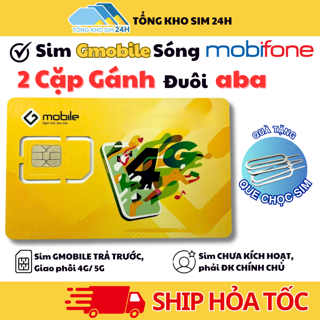 Sim 2 Cặp Gánh Đuôi ABA Gmobile Số Đẹp, Sóng Mobifone Mạnh Kèm Data GM68 1Gb/Ngày [ĐKCC tại nhà]