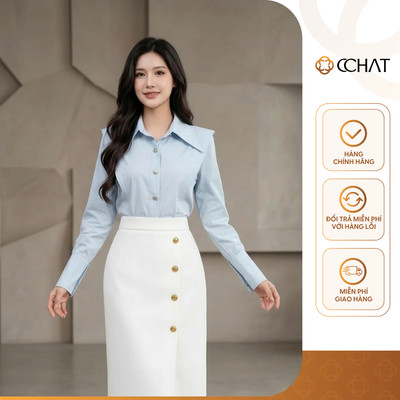 Áo Sơ Mi Nữ 𝐂𝐂𝐇𝐀𝐓 Dáng Suông Velair Cổ Đức Chất Liệu Tơ Cao Cấp 16FDV2005ST