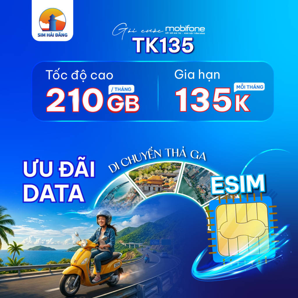 SIM 5G/4G Mobifone - TK135 -  210GB/Tháng - Gia Hạn 135K/Tháng