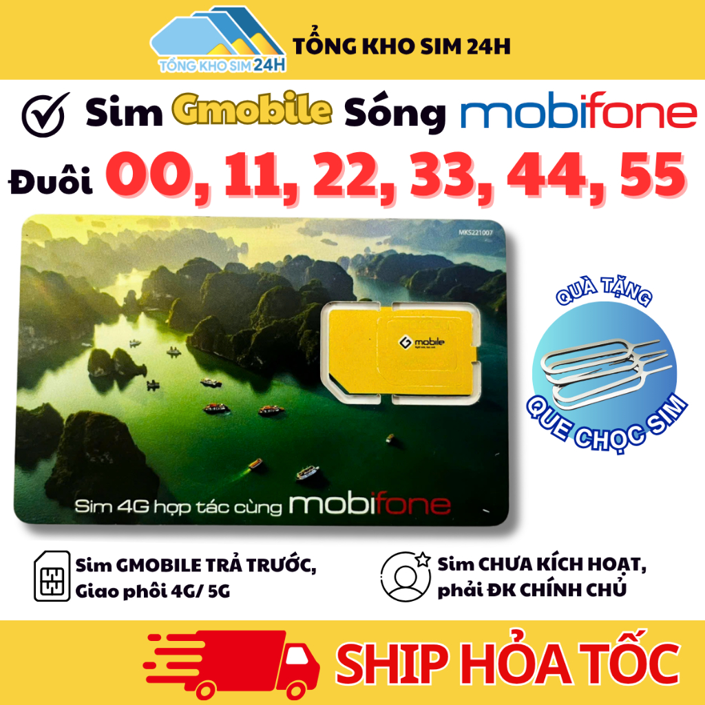 Sim Đuôi 00-11-22-33-44-55 Số Đẹp Gmobile Đầu 099 Sóng Mobifone Mạnh Kèm Data 1Gb/Ngày, ĐKCC tại nhà
