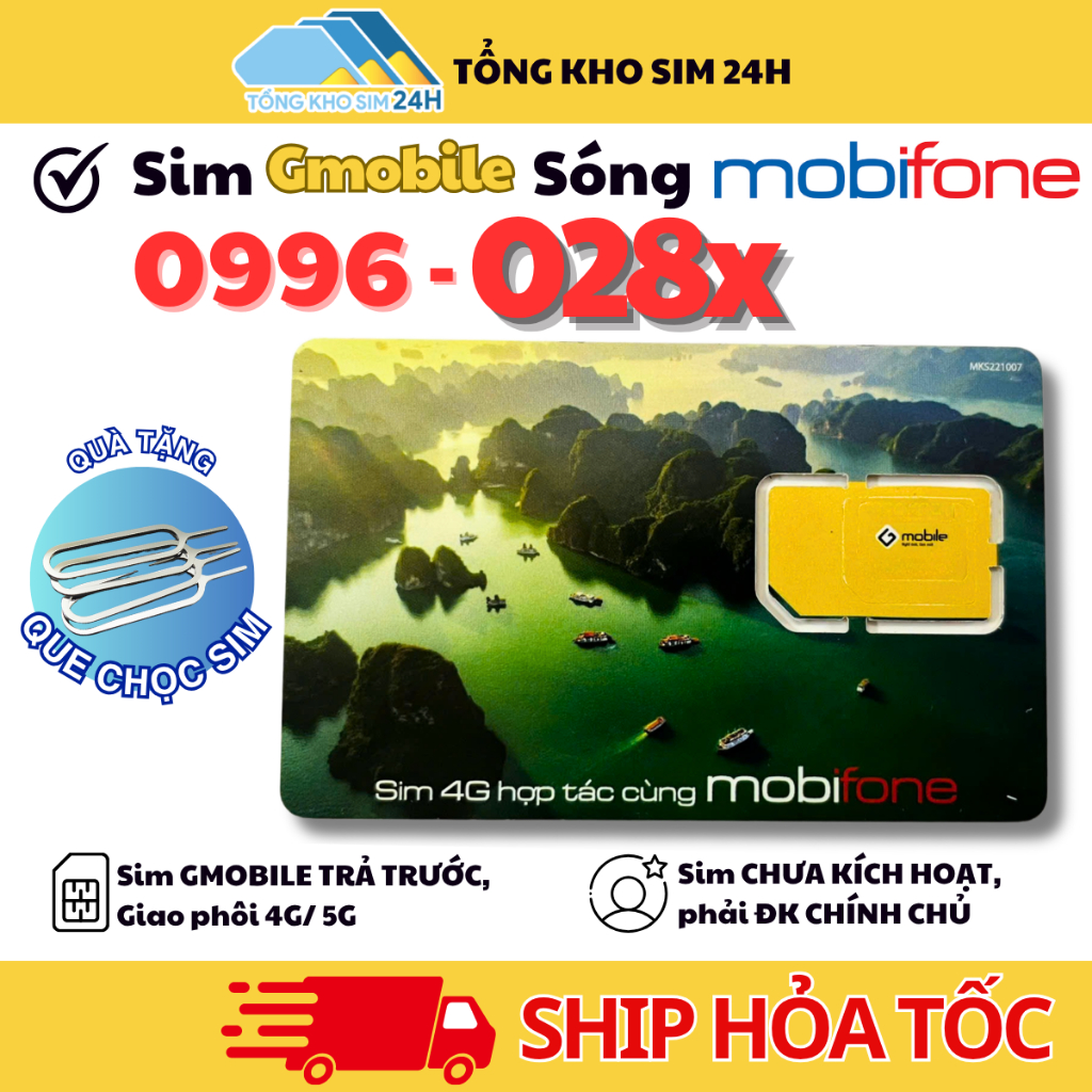 Sim Gmobile Số Đẹp Nghe gọi Free Sóng Mobifone 0996 Theo series 028 + Data 1Gb/Ngày [ĐKCC tại nhà]
