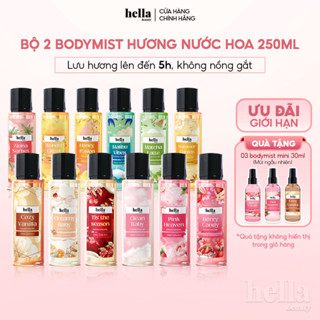 Bộ 2 xịt thơm body mist hương nước hoa Hella Beauty 250ml lưu hương lâu, an toàn cho da nhạy cảm