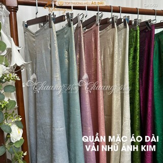 Quần kim sa nhũ mặc áo dài cách tân nữ truyền thống may sẵn lụa suông ống rộng dự tiệc cưới lễ tết đẹp QAD50