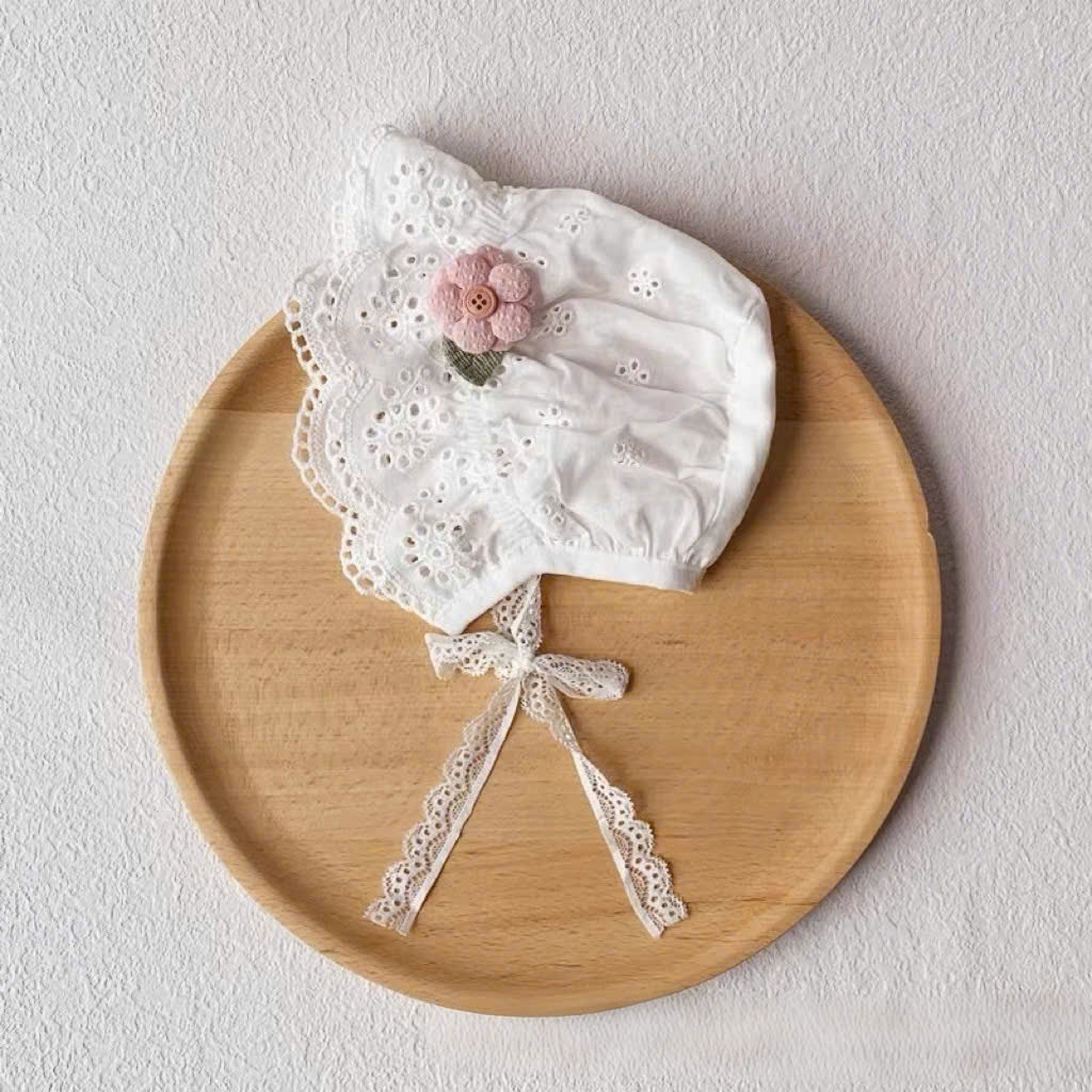 Sulie-Mũ ren bé gái đính hoa hồng cho bé gái MU322