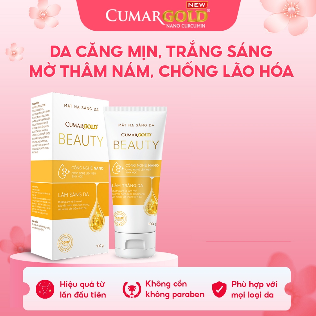 Mặt nạ sáng da CumarGold Beauty giúp hỗ trợ mờ thâm nám, dưỡng sáng da từ nghệ Nano curcumin - CMB02