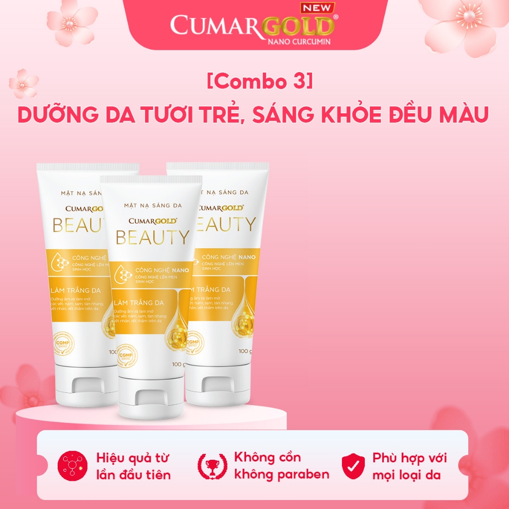 [Combo 3] Mặt nạ sáng da CumarGold Beauty giúp hỗ trợ mờ thâm nám, dưỡng sáng da từ nghệ Nano curcum