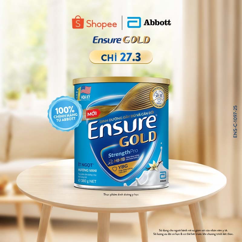 Sữa bột Ensure Gold Abbott hương vani ít ngọt 380g