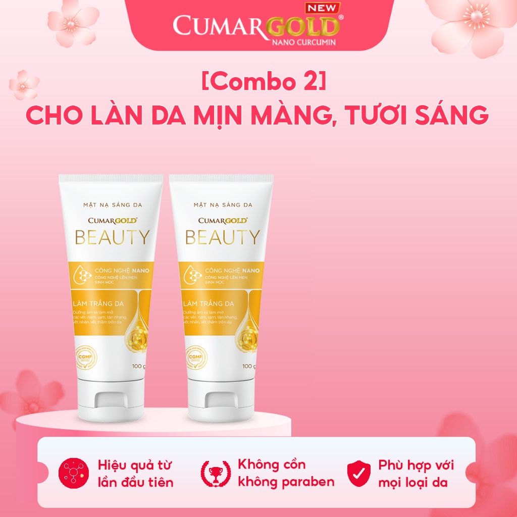 Combo 2 mặt nạ sáng da CumarGold Beauty giúp hỗ trợ mờ thâm nám, dưỡng sáng da từ nghệ Nano curcumin