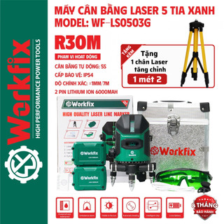 [Tặng chân] Máy cân bằng Laser WORKFIX WF-LS0503G, 5 tia xanh bóng Led siêu sáng, Kèm 2 pin 6000mah