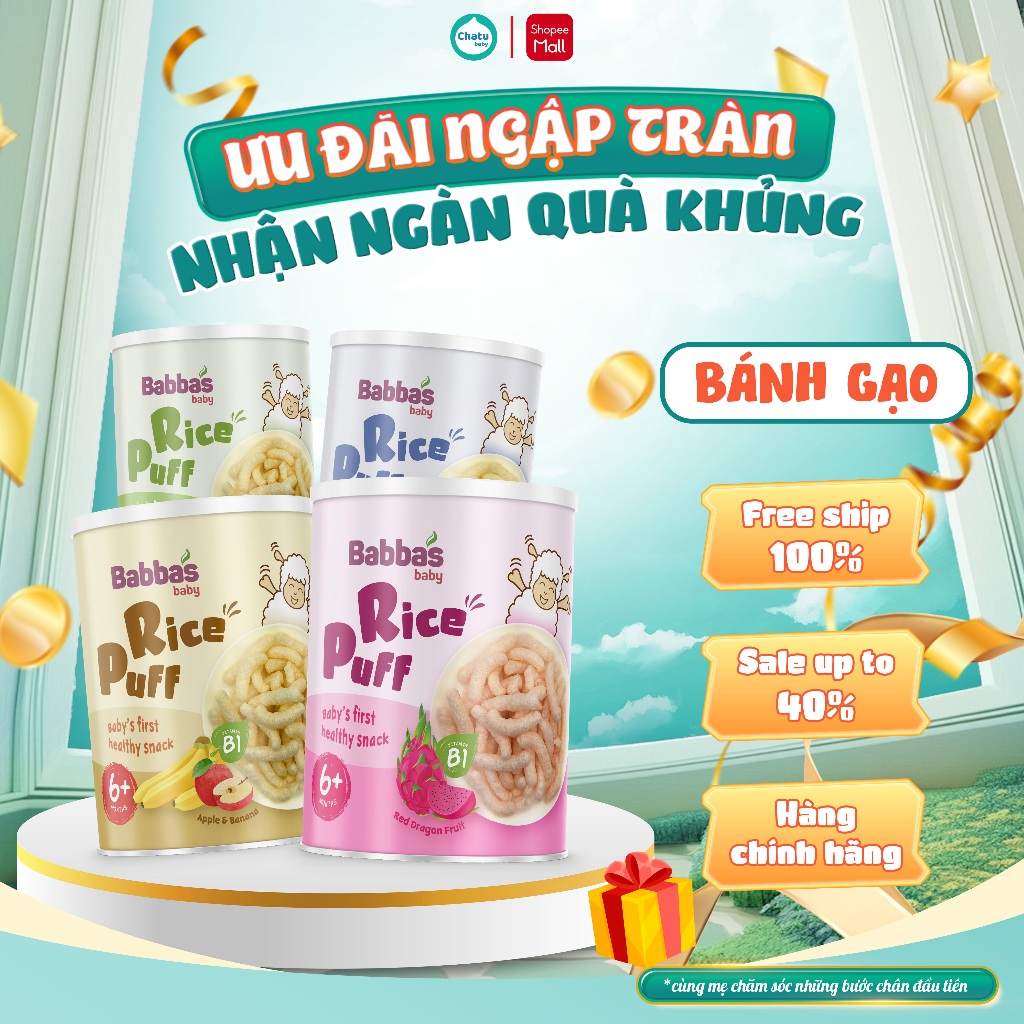 Bánh Gạo Ăn Dặm Babba's Cho Bé Từ 6 Tháng Tuổi, Nhiều Vị, An Toàn Cho Bé