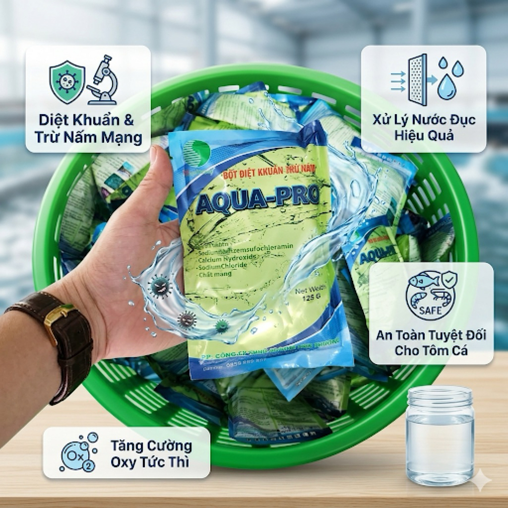 Aqua pro gói 125g- Liều lượng 2 gói/ phuy 200L- Hàng chính hãng