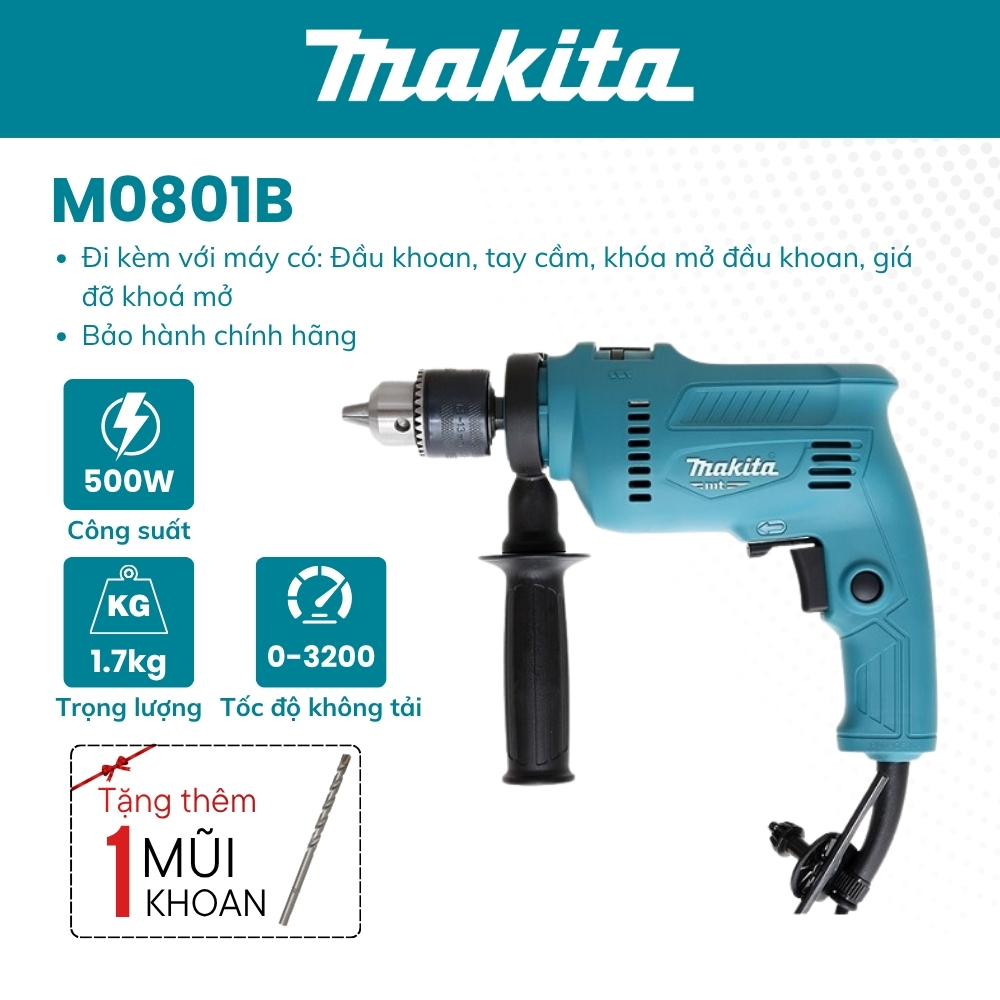Máy Khoan Động Lực Makita M0801B (500W-16MM) - Hàng Chính Hãng