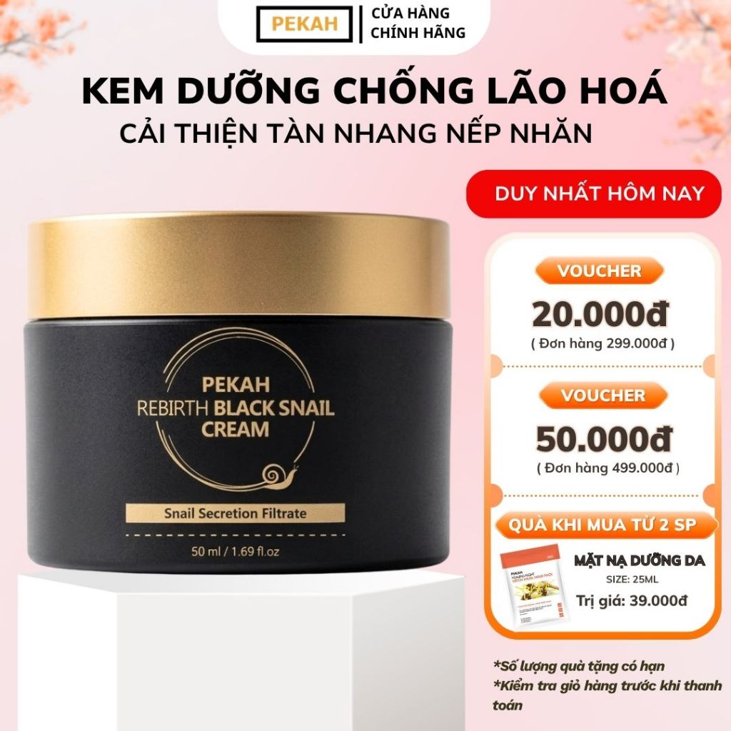 Kem Dưỡng Ốc Sên Chống Lão Hóa Giúp Mờ Thâm Giảm Tàn Nhang PEKAH Rebirth Black Snail Cream 50ml