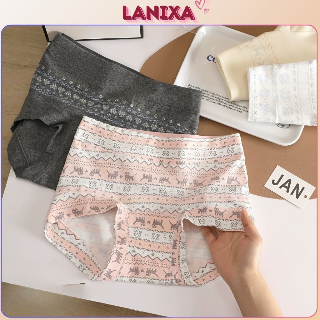 Quần lót nữ cotton cao cấp dày dặn thấm hút cạp vừa tôn dáng họa tiết Bắc Âu xinh xắn LANIXA L5296