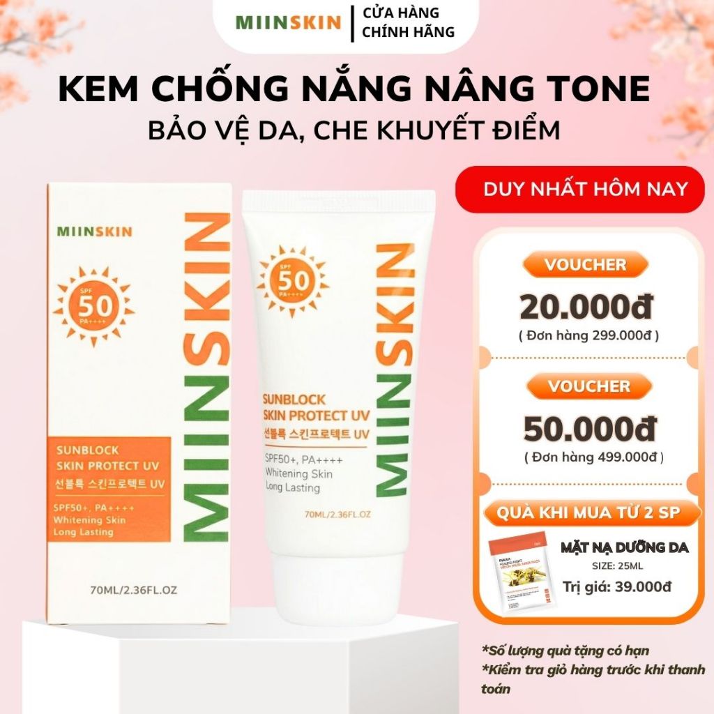 Kem chống nắng nâng tone MIINSKIN Sun Block Skin Protect UV bảo vệ da khỏi tia UV SPF50+ PA++++