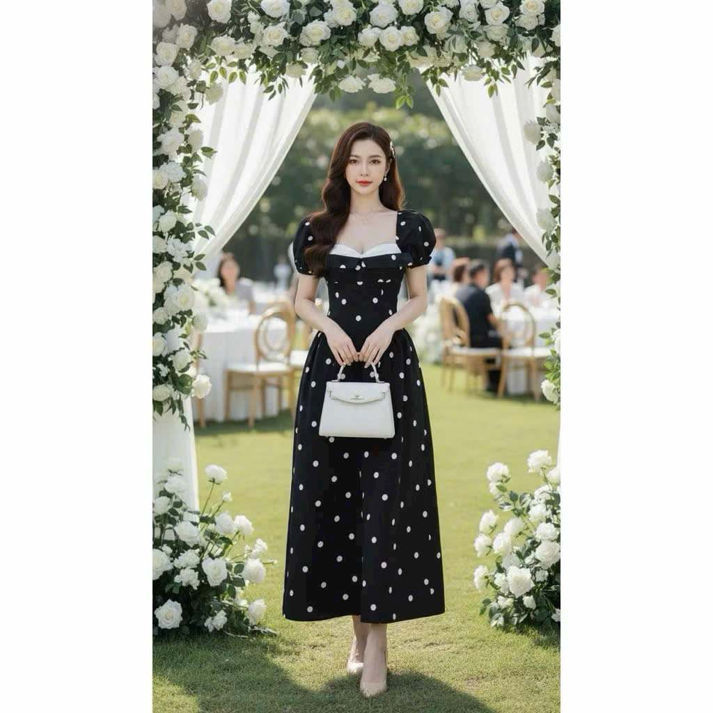 Đầm Bi Dáng Dài Tay Phồng 60-93kg ( Big Size Huỳnh Ngọc )