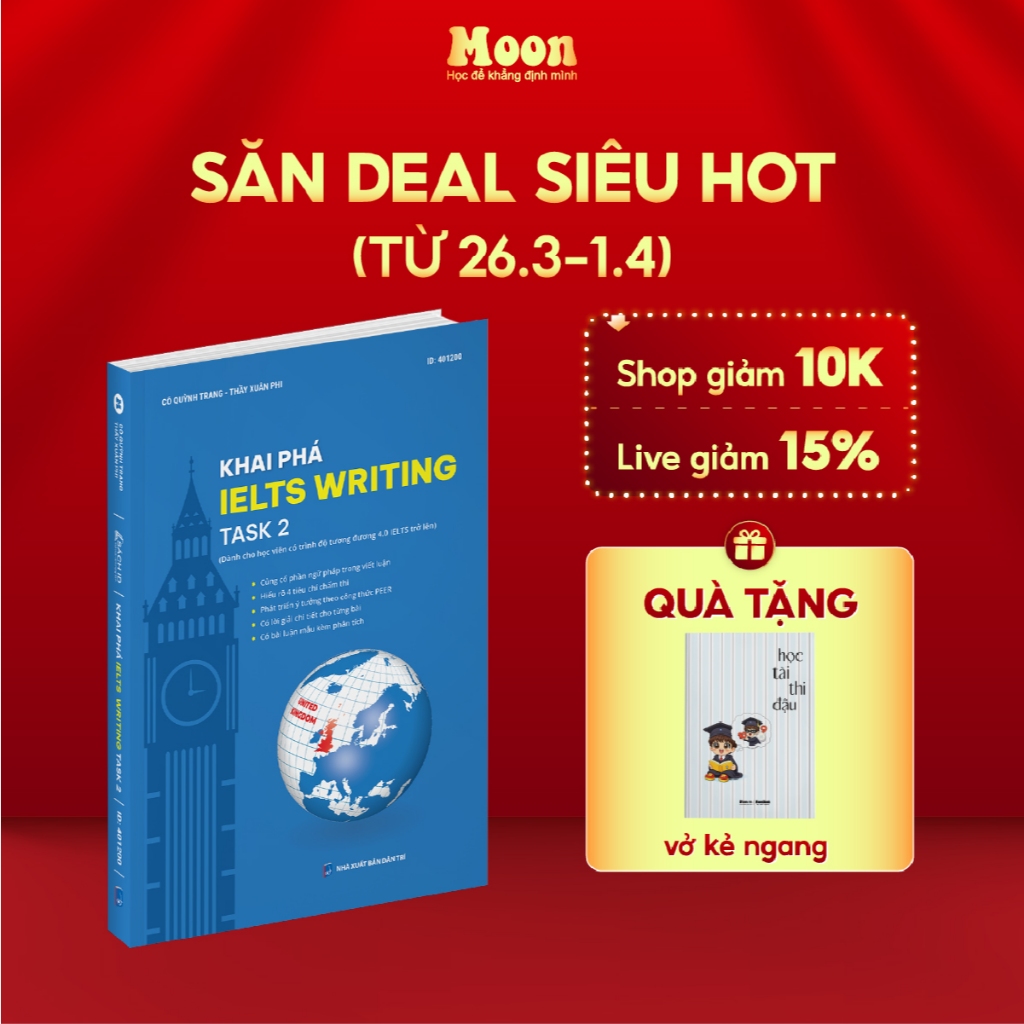 Sách IELTS Writing task 2 - khai phá luyện thi ielts writing 4.0+ moonbook