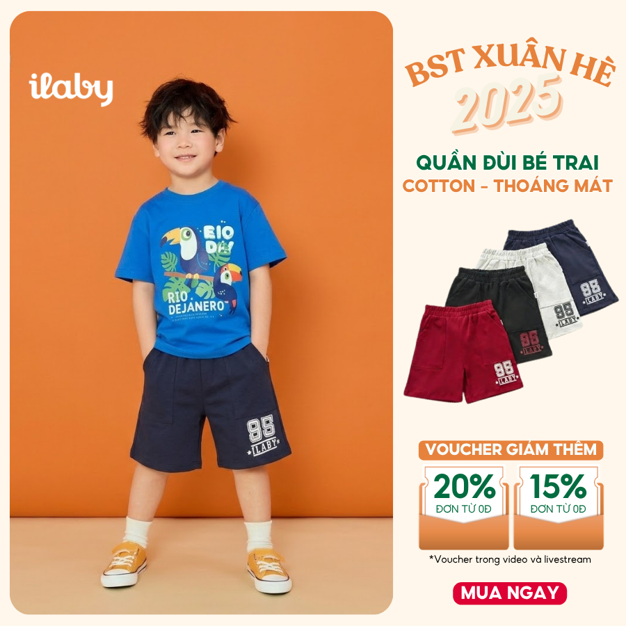 [ILABY 10-40kg] Quần đùi bé trai, quần short bé trai chất liệu cotton thun phối túi trước [3616]