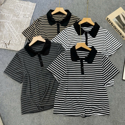Áo Thun Polo Bigsize Nữ Kẻ Sọc Ngang Tay Ngắn Chất Thun Co Giãn Form Rộng A351