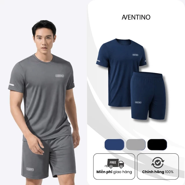 Bộ Đồ Thể Thao Nam Tập Gym Chơi Thể Thao Vải Thun Lạnh Thoáng Mát Co Giãn Năng Động Aventino J25