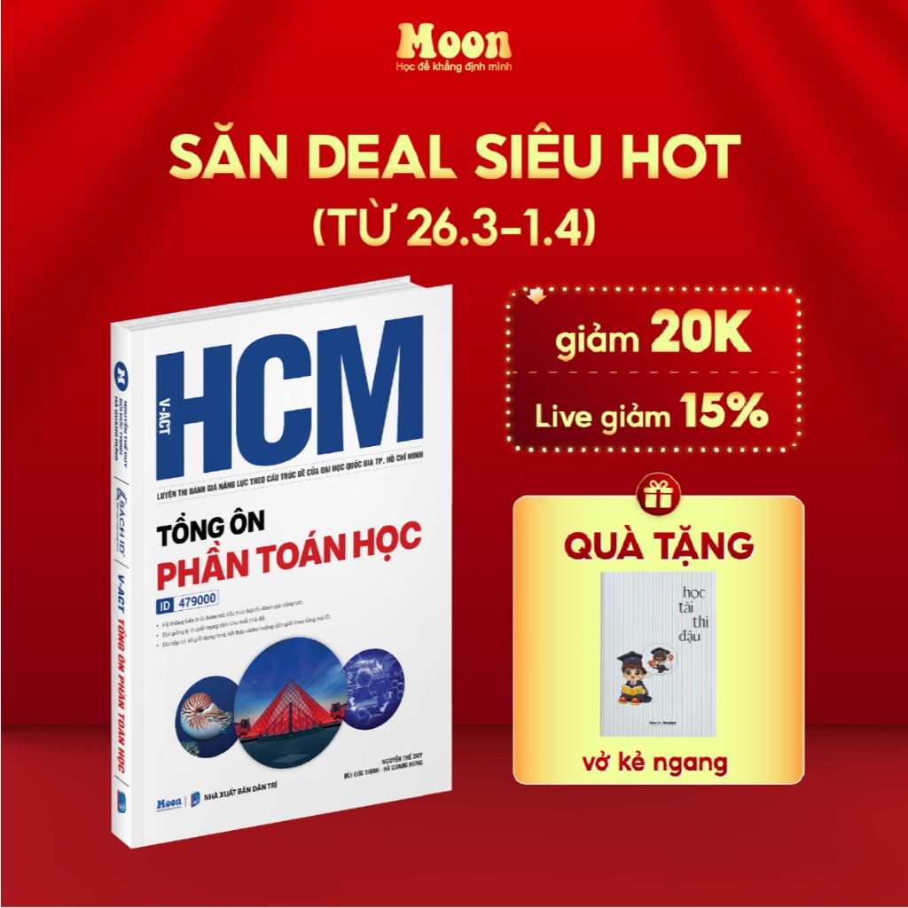 Sách V-ACT luyện thi Đánh giá năng lực Đại học Quốc gia Thành phố Hồ Chí Minh – Tổng ôn phần Toán Họ
