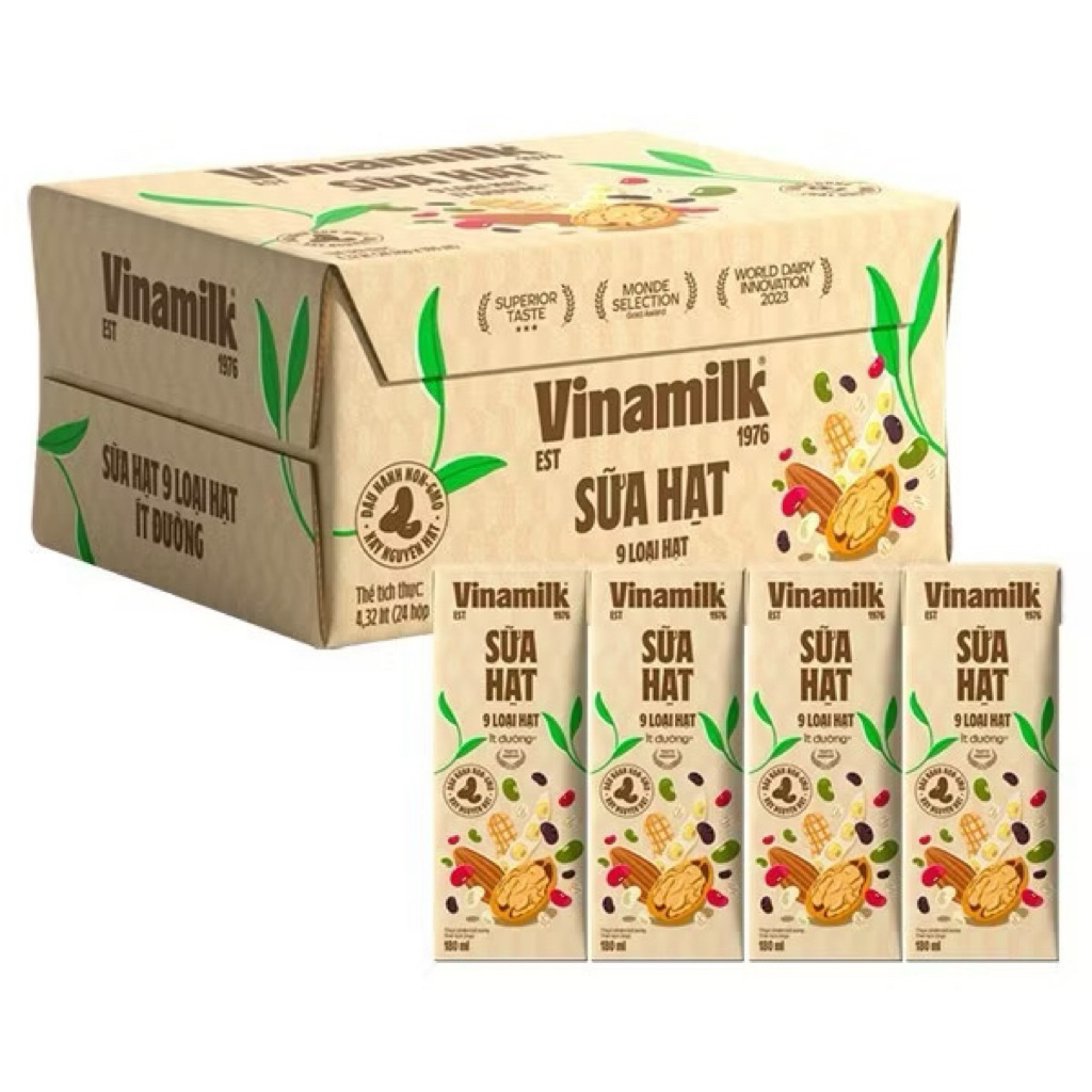 Thùng Sữa hạt 9 loại hạt Vinamilk ít đường - hộp 180ml