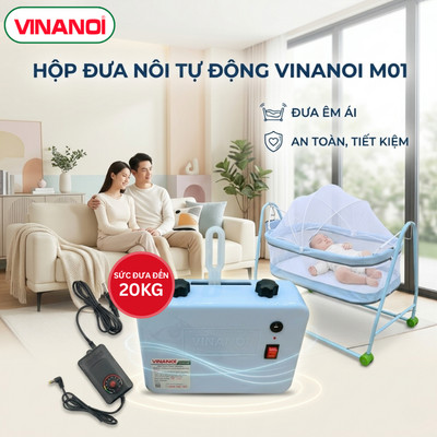 Hộp Đưa Nôi Tự Động VINANOI M01 – Máy Đưa Võng Cho Bé 20kg Êm Ái, Adapter An Toàn, Điều Chỉnh Tốc Độ
