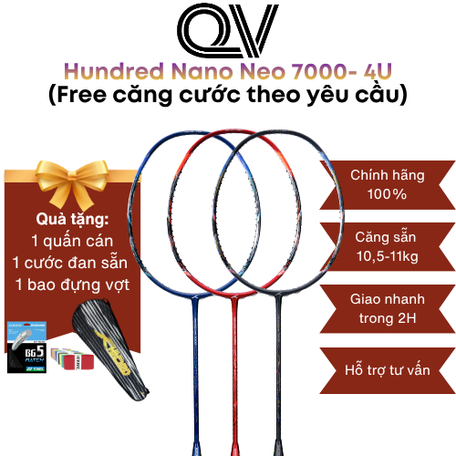 Vợt cầu lông Hundred Nano Neo 7000 4u chính hãng Quốc Việt Badminton dành cho người chơi có lối đánh