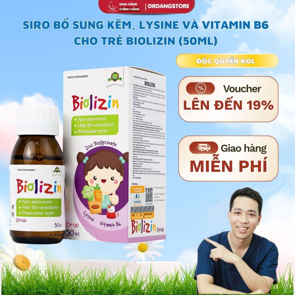 Siro bổ sung kẽm, lysine và vitamin B6 cho trẻ Biolizin (50ml)