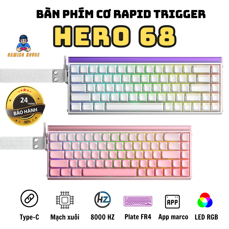 [ Bảo hành 2 năm ] Bàn phím cơ Rapid Trigger Aula Hero68 / Hero 68 - Plate Fr4 - LED RGB - 8K HZ
